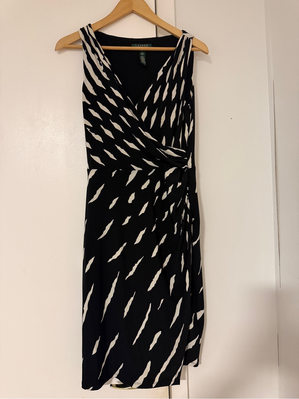 Ralph Lauren Black and White Sleeveless Wrap-Style Midi Dress
